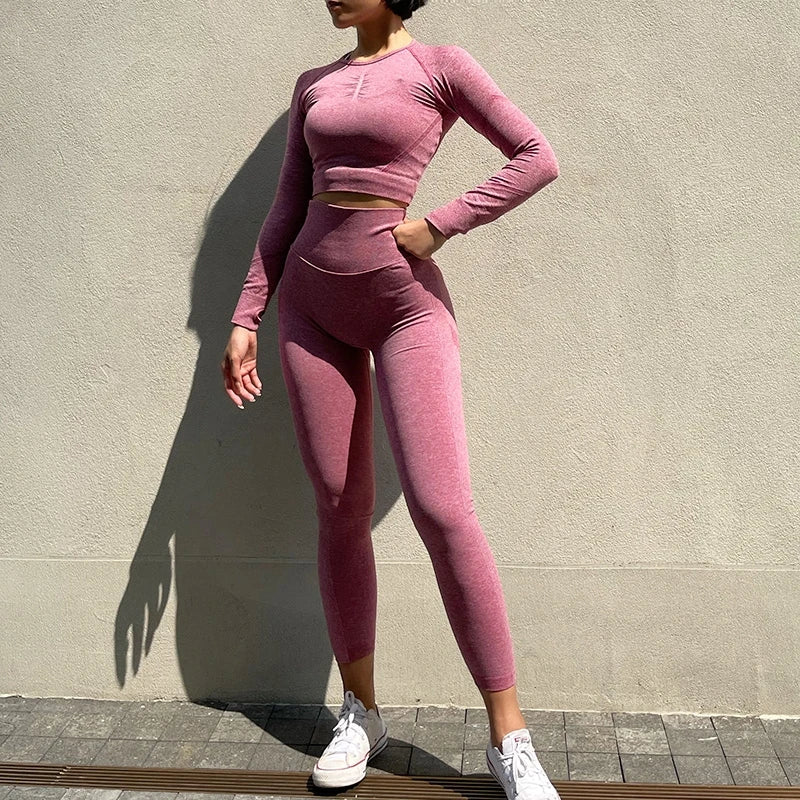 2pcs Women Seamless Yoga Set Workout Clothes