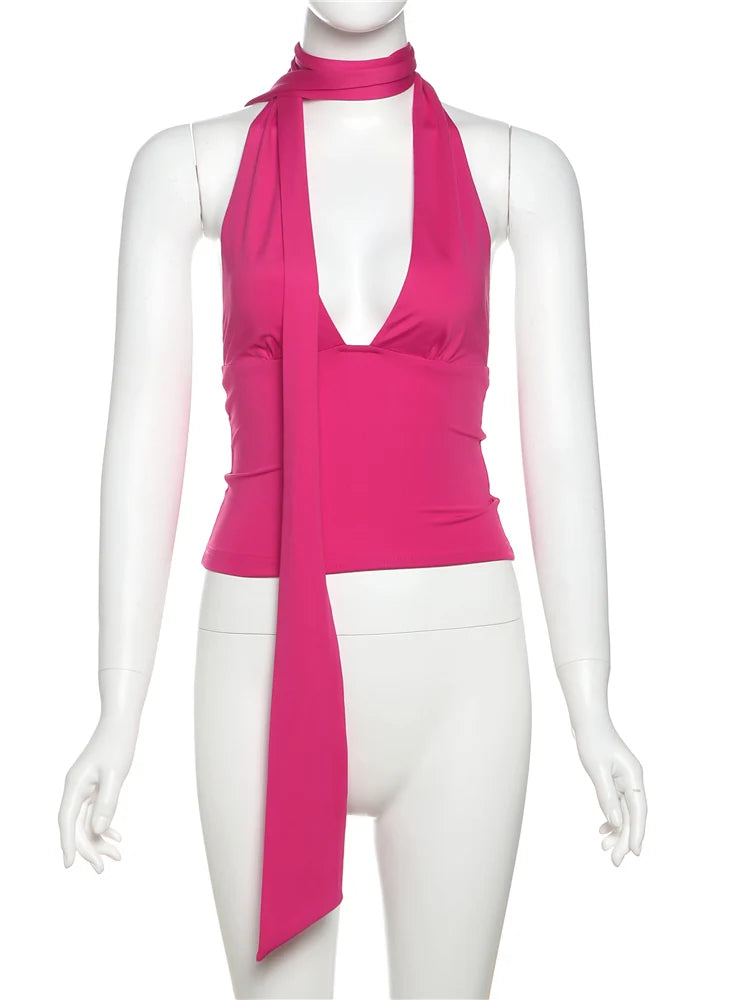 Puss Scarf Tank Tops Women Backless Irregular Summer Trend Hottie H