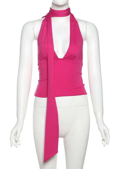 Puss Scarf Tank Tops Women Backless Irregular Summer Trend Hottie H