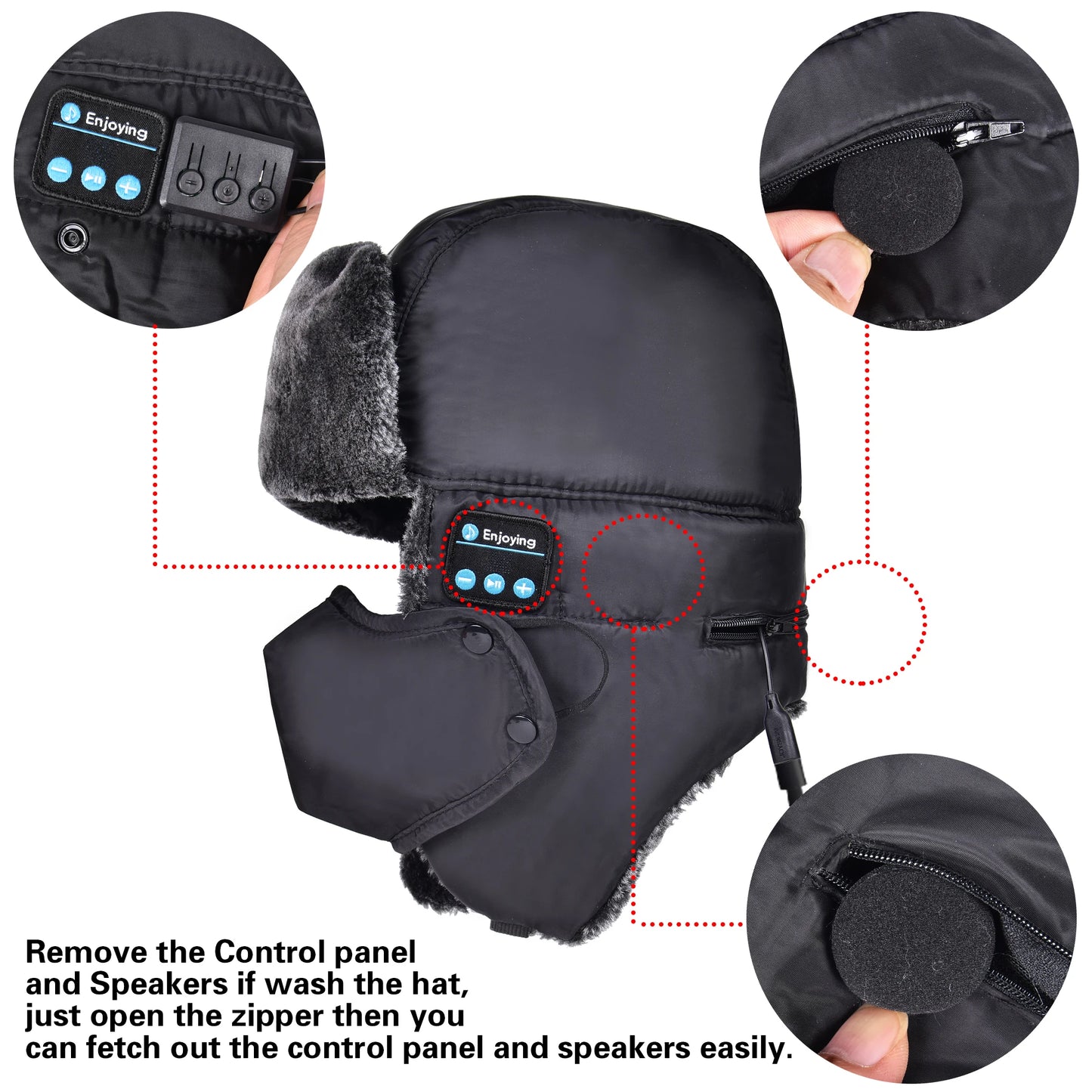 Winter Trapper Hat with Bluetooth Wirelesss Headphones