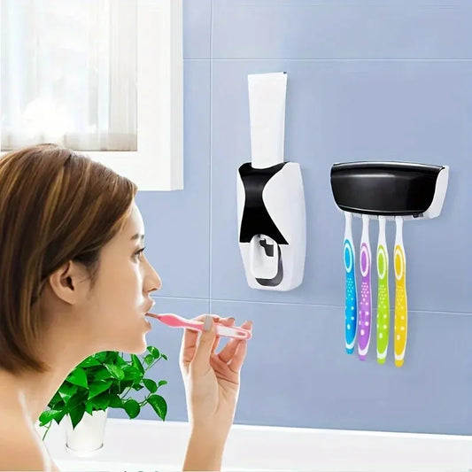 1Set Toothbrush Holder With Automatic Toothpaste Dispenser Wall Mounted