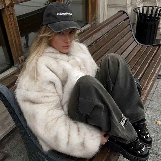 New Street Style Long Plush Coat Women With Thick Warm