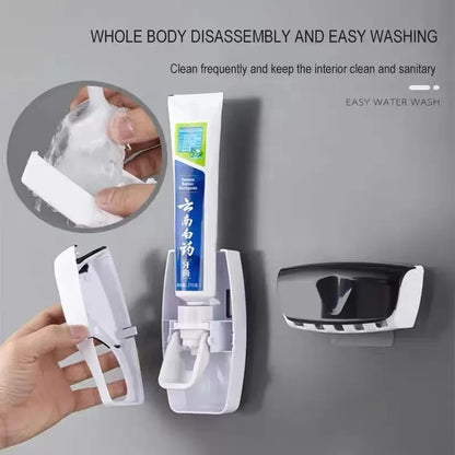 1Set Toothbrush Holder With Automatic Toothpaste Dispenser Wall Mounted