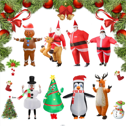 Christmas Funny Inflatable Costumes Gingerbread Man Santa Claus Elk Snowman Tree Penguin Adult Kid Halloween Carnival Party