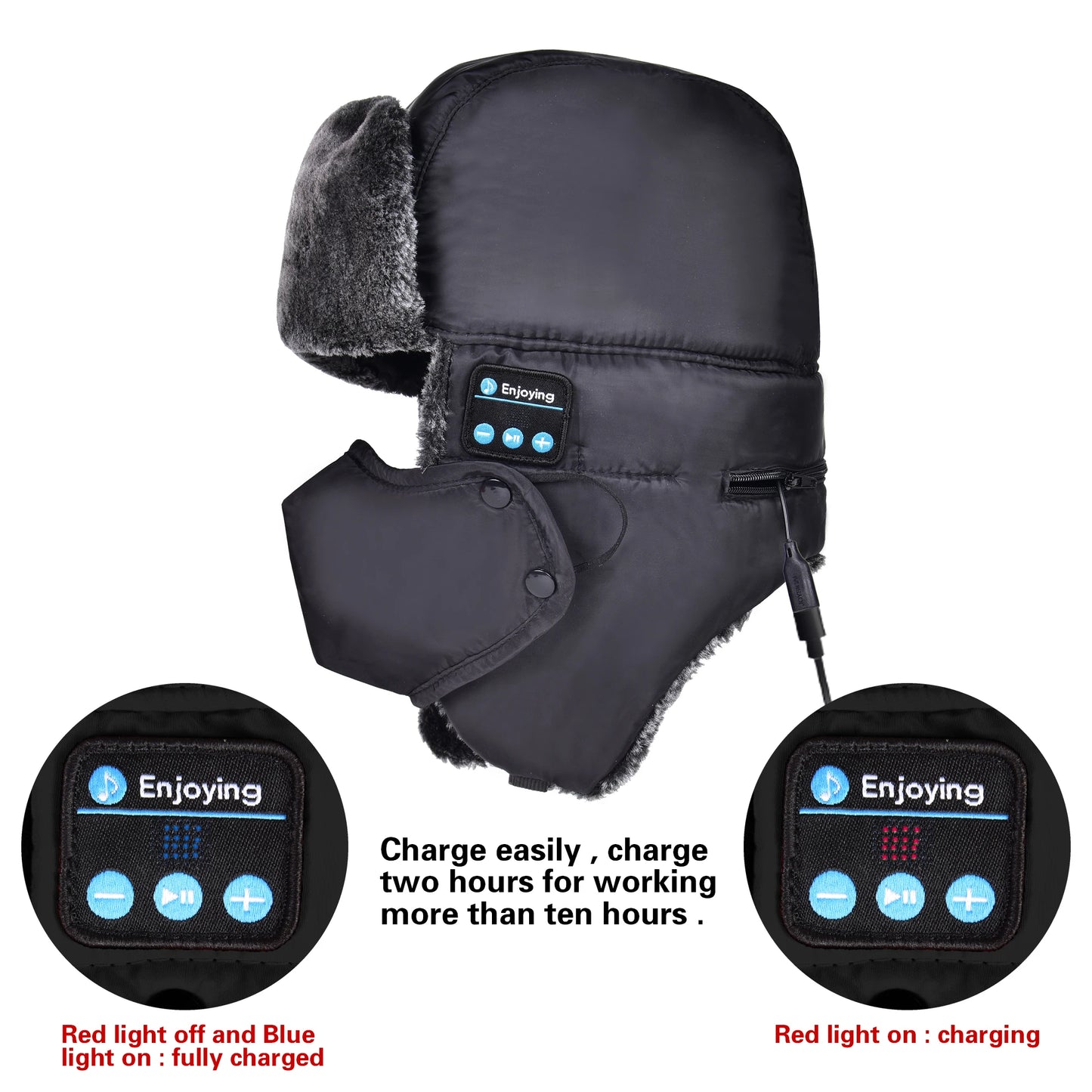 Winter Trapper Hat with Bluetooth Wirelesss Headphones
