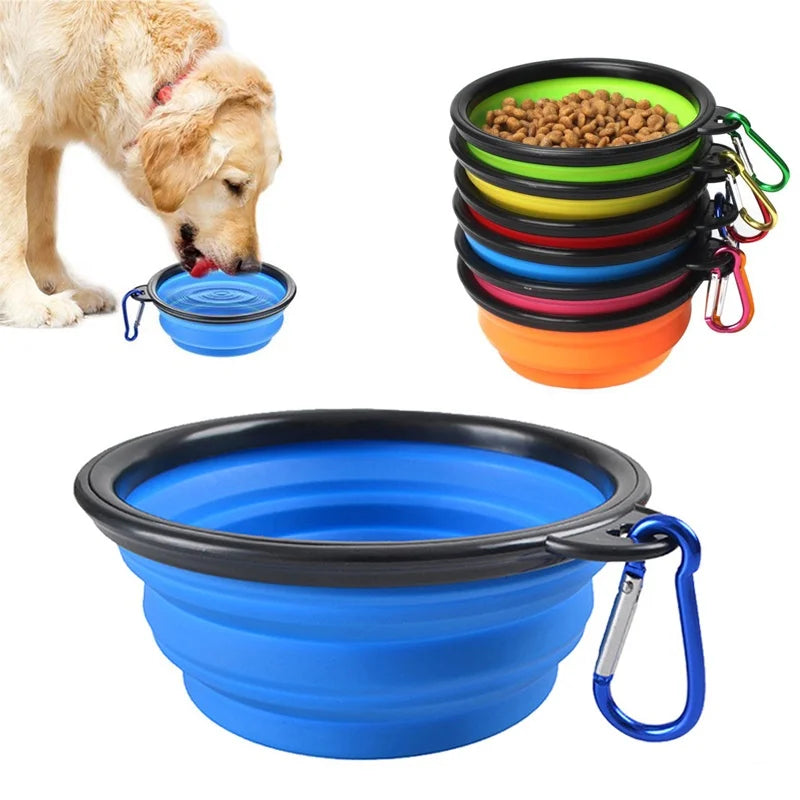 Folding Portable Silicone Dog Feeder Bowl 2 In 1 Pet Dispenser Outdoor